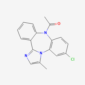 molecular formula C18H14ClN3O B13926411 9H-Dibenz(b,f)imidazo(1,2-d)(1,4)diazepine, 9-acetyl-6-chloro-3-methyl- CAS No. 62538-89-0