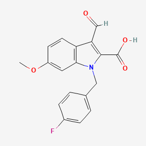 molecular formula C18H14FNO4 B1392682 1-(4-氟苄基)-3-甲酰基-6-甲氧基-1H-吲哚-2-羧酸 CAS No. 1242889-78-6