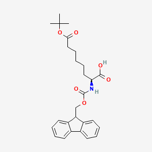 molecular formula C27H33NO6 B1392740 (S)-2-((((9H-Fluoren-9-yl)methoxy)carbonyl)amino)-8-(tert-butoxy)-8-oxooctanoic acid CAS No. 276869-41-1