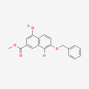 molecular formula C19H15BrO4 B13927722 2-Naphthalenecarboxylic acid, 8-bromo-4-hydroxy-7-(phenylmethoxy)-, methyl ester 