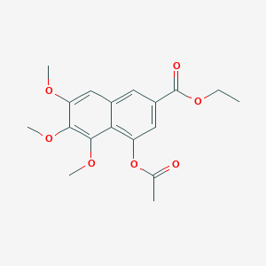 molecular formula C18H20O7 B13927823 2-Naphthalenecarboxylic acid, 4-(acetyloxy)-5,6,7-trimethoxy-, ethyl ester 