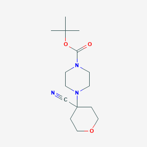 molecular formula C15H25N3O3 B1392792 叔丁基4-(4-氰代四氢-2H-吡喃-4-基)-四氢-1(2H)-吡嗪甲酸酯 CAS No. 569652-93-3