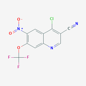 molecular formula C11H3ClF3N3O3 B13928733 3-Quinolinecarbonitrile, 4-chloro-6-nitro-7-(trifluoromethoxy)- 