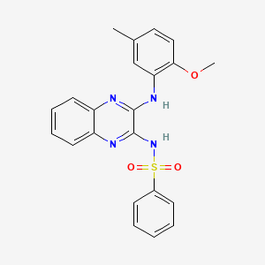 molecular formula C22H20N4O3S B13928899 N-{3-[(2-methoxy-5-methylphenyl)amino]quinoxalin-2-yl}benzenesulfonamide 