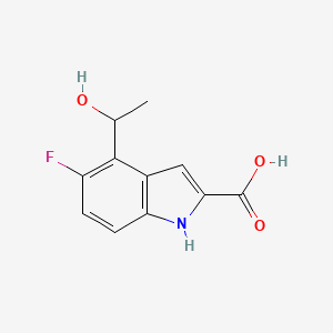 molecular formula C11H10FNO3 B13929200 5-Fluoro-4-(1-hydroxyethyl)-1H-indole-2-carboxylic acid 