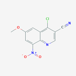 molecular formula C11H6ClN3O3 B13929274 4-Chloro-6-methoxy-8-nitro-3-quinolinecarbonitrile 