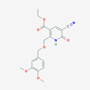 molecular formula C19H20N2O6 B13929426 Ethyl 5-cyano-2-{[(3,4-dimethoxybenzyl)oxy]methyl}-6-oxo-1,6-dihydropyridine-3-carboxylate 