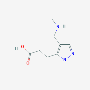 molecular formula C9H15N3O2 B13929650 3-[2-Methyl-4-(methylaminomethyl)pyrazol-3-yl]propanoic acid 