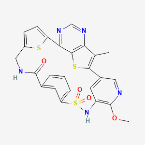 molecular formula C25H19N5O4S3 B13929743 25-Methoxy-31-methyl-22,22-dioxo-3,22lambda6,30-trithia-6,8,15,23,26-pentazahexacyclo[22.3.1.12,5.110,13.117,21.04,9]hentriaconta-1(28),2(31),4,6,8,10,12,17(29),18,20,24,26-dodecaen-16-one 