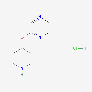 molecular formula C9H14ClN3O B1393147 2-(Piperidin-4-yloxy)pyrazine hydrochloride CAS No. 615576-64-2