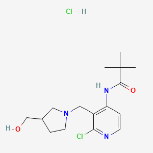 molecular formula C16H25Cl2N3O2 B1393344 N-(2-Chloro-3-((3-(hydroxymethyl)pyrrolidin-1-YL)-methyl)pyridin-4-YL)pivalamide hydrochloride CAS No. 1186311-22-7