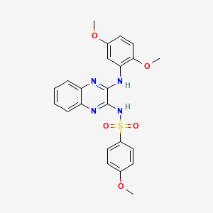 molecular formula C23H22N4O5S B13933977 N-{3-[(2,5-dimethoxyphenyl)amino]quinoxalin-2-yl}-4-methoxybenzenesulfonamide 