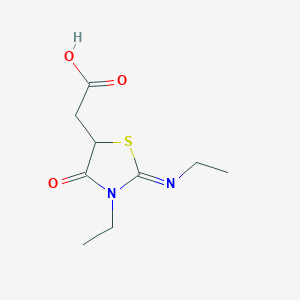 molecular formula C9H14N2O3S B13934183 (E)-2-(3-ethyl-2-(ethylimino)-4-oxothiazolidin-5-yl)acetic acid 