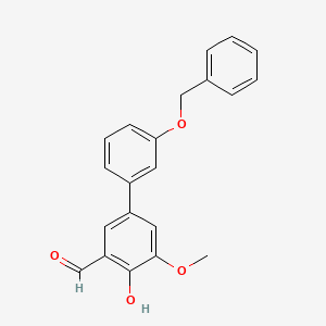 molecular formula C21H18O4 B13934287 4-Hydroxy-5-methoxy-3'-(phenylmethoxy)[1,1'-biphenyl]-3-carboxaldehyde 