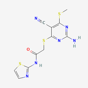 Acetamide, 2-(2-amino-5-cyano-6-methylthio-4-pyrimidinethio)-N-(2-thiazolyl)-