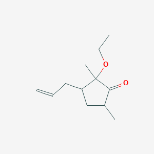 molecular formula C12H20O2 B13934452 Cyclopentanone, 2-ethoxy-2,5-dimethyl-3-(2-propenyl)- 