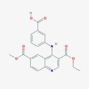 molecular formula C21H18N2O6 B13935250 3-{[3-(Ethoxycarbonyl)-6-(methoxycarbonyl)quinolin-4-yl]amino}benzoic acid 