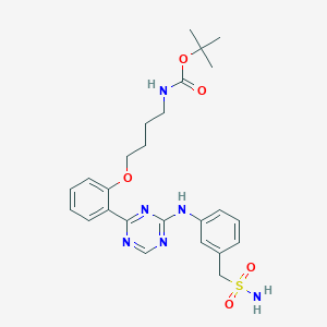 molecular formula C25H32N6O5S B13935291 3-[(4-(2-(4-(Tert-butoxycarbonylamino)butoxy)phenyl)-1,3,5-triazin-2-yl)amino]benzenemethanesulfonamide 