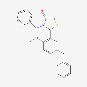 molecular formula C24H23NO2S B13935351 3-Benzyl-2-(5-benzyl-2-methoxy-phenyl)thiazolidin-4-one 