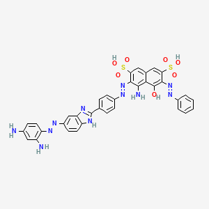 molecular formula C35H27N11O7S2 B13936449 2,7-Naphthalenedisulfonic acid, 4-amino-3-[[4-[5-[(2,4-diaminophenyl)azo]-1H-benzimidazol-2-yl]phenyl]azo]-5-hydroxy-6-(phenylazo)- CAS No. 58370-70-0