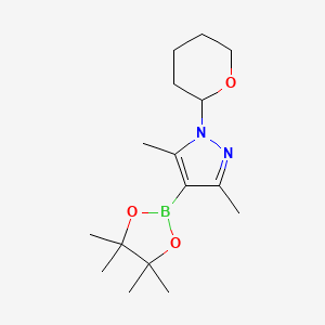molecular formula C16H27BN2O3 B1393679 3,5-Dimethyl-1-(tetrahydro-2H-pyran-2-yl)-4-(4,4,5,5-tetramethyl-1,3,2-dioxaborolan-2-yl)-1H-pyrazole CAS No. 1126779-11-0