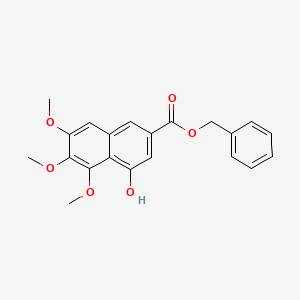 molecular formula C21H20O6 B13937606 2-Naphthalenecarboxylic acid, 4-hydroxy-5,6,7-trimethoxy-, phenylmethyl ester 