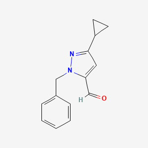 molecular formula C14H14N2O B13937927 1-Benzyl-3-cyclopropyl-1H-pyrazole-5-carbaldehyde 