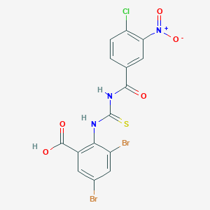 molecular formula C15H8Br2ClN3O5S B13938151 3,5-Dibromo-2-[(4-chloro-3-nitrobenzoyl)carbamothioylamino]benzoic acid CAS No. 536983-59-2