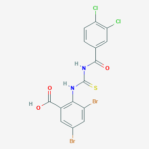 molecular formula C15H8Br2Cl2N2O3S B13939030 3,5-Dibromo-2-[(3,4-dichlorobenzoyl)carbamothioylamino]benzoic acid CAS No. 530140-90-0