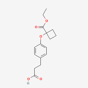 molecular formula C16H20O5 B13939777 1-[4-(2-Carboxy-ethyl)-phenoxy]-cyclobutanecarboxylic acid ethyl ester 