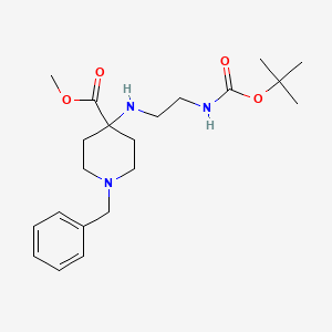 molecular formula C21H33N3O4 B13939841 Methyl 1-benzyl-4-((2-((tert-butoxycarbonyl)amino)ethyl)amino)piperidine-4-carboxylate 