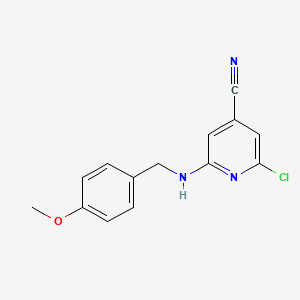 molecular formula C14H12ClN3O B13939906 2-Chloro-6-((4-methoxybenzyl)amino)isonicotinonitrile 