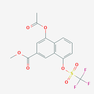 molecular formula C15H11F3O7S B13940057 2-Naphthalenecarboxylic acid, 4-(acetyloxy)-8-[[(trifluoromethyl)sulfonyl]oxy]-, methyl ester 