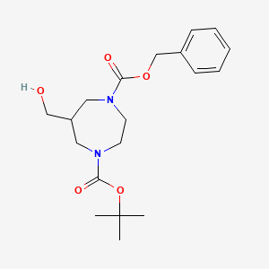 molecular formula C19H28N2O5 B1394181 1-苄基 4-叔丁基 6-(羟甲基)-1,4-二氮杂环己烷-1,4-二羧酸酯 CAS No. 1105187-33-4