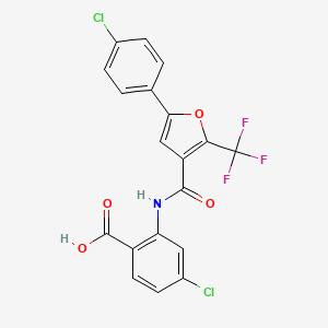 molecular formula C19H10Cl2F3NO4 B13942595 4-Chloro-2-{[5-(4-chloro-phenyl)-2-trifluoromethyl-furan-3-carbonyl]-amino}-benzoic acid 