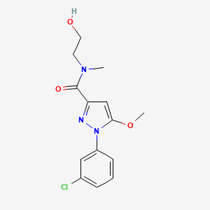 molecular formula C14H16ClN3O3 B13942711 1H-Pyrazole-3-carboxamide, 1-(3-chlorophenyl)-N-(2-hydroxyethyl)-5-methoxy-N-methyl- CAS No. 54708-76-8