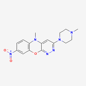 molecular formula C16H18N6O3 B13942845 2-(4-Methyl-1-piperazinyl)-7-nitro-10-methyl-3,4-diazaphenoxazine CAS No. 61939-60-4