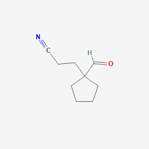 molecular formula C9H13NO B13942925 3-(1-Formylcyclopentyl)propanenitrile 