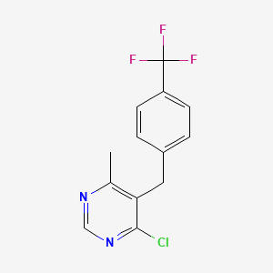 molecular formula C13H10ClF3N2 B13944583 4-Chloro-6-methyl-5-(4-(trifluoromethyl)benzyl)pyrimidine 