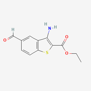 molecular formula C12H11NO3S B1394593 乙酸乙酯-3-氨基-5-甲酰-1-苯并噻吩-2-甲酸酯 CAS No. 1098608-18-4
