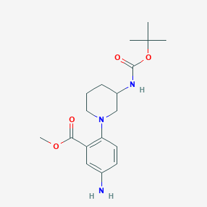molecular formula C18H27N3O4 B1394615 Methyl 5-amino-2-(3-{[(tert-butoxy)carbonyl]amino}piperidin-1-yl)benzoate CAS No. 1280787-20-3