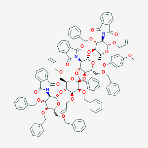 B139467 2-[(2R,3R,4R,5S,6R)-5-[(2S,3R,4R,5S,6R)-3-(1,3-dioxoisoindol-2-yl)-5-[(2S,3S,4S,5R,6R)-5-[(2S,3R,4R,5S,6R)-3-(1,3-dioxoisoindol-2-yl)-4,5-bis(phenylmethoxy)-6-(phenylmethoxymethyl)oxan-2-yl]oxy-3-phenylmethoxy-4-prop-2-enoxy-6-(prop-2-enoxymethyl)oxan-2-yl]oxy-4-phenylmethoxy-6-(phenylmethoxymethyl)oxan-2-yl]oxy-6-[(4-methoxyphenoxy)methyl]-4-phenylmethoxy-2-prop-2-enoxyoxan-3-yl]isoindole-1,3-dione CAS No. 125970-74-3