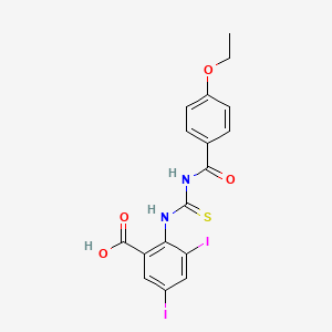 molecular formula C17H14I2N2O4S B13948264 Benzoic acid, 2-[[[(4-ethoxybenzoyl)amino]thioxomethyl]amino]-3,5-diiodo- CAS No. 531529-74-5