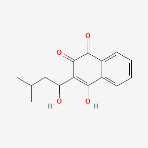 molecular formula C15H16O4 B13949045 4-Hydroxy-3-(1-hydroxy-3-methylbutyl)naphthalene-1,2-dione CAS No. 55030-44-9