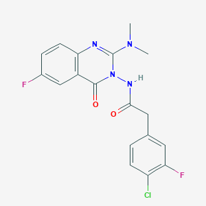 2-(4-chloro-3-fluorophenyl)-N-(2-dimethylamino-6-fluoro-4-oxo-4H-quinazolin-3-yl)acetamide