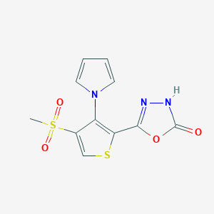 molecular formula C11H9N3O4S2 B1395073 5-[4-(Methylsulfonyl)-3-(1H-pyrrol-1-yl)-2-thienyl]-1,3,4-oxadiazol-2(3H)-one CAS No. 1219158-48-1