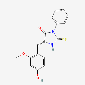 molecular formula C17H14N2O3S B1395099 5-[(4-Hydroxy-2-methoxyphenyl)methylidene]-3-phenyl-2-sulfanylideneimidazolidin-4-one CAS No. 1142201-45-3