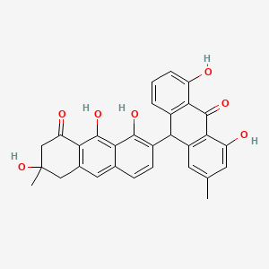 molecular formula C30H24O7 B13952196 1,8-dihydroxy-3-methyl-10-(1,6,9-trihydroxy-6-methyl-8-oxo-5,7-dihydroanthracen-2-yl)-10H-anthracen-9-one CAS No. 56709-26-3