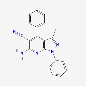 molecular formula C20H15N5 B13952603 6-amino-3-methyl-1,4-diphenyl-1H-pyrazolo[3,4-b]pyridine-5-carbonitrile CAS No. 198637-71-7