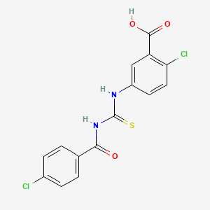 molecular formula C15H10Cl2N2O3S B13952810 2-Chloro-5-({[(4-chlorophenyl)carbonyl]carbamothioyl}amino)benzoic acid 